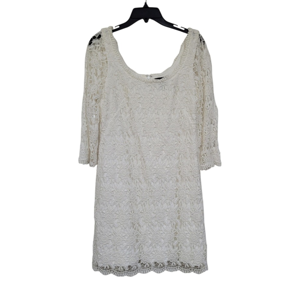 White House Black Market Ivory Floral Lace Sheath Dress 3/4 Sleeve Size 10